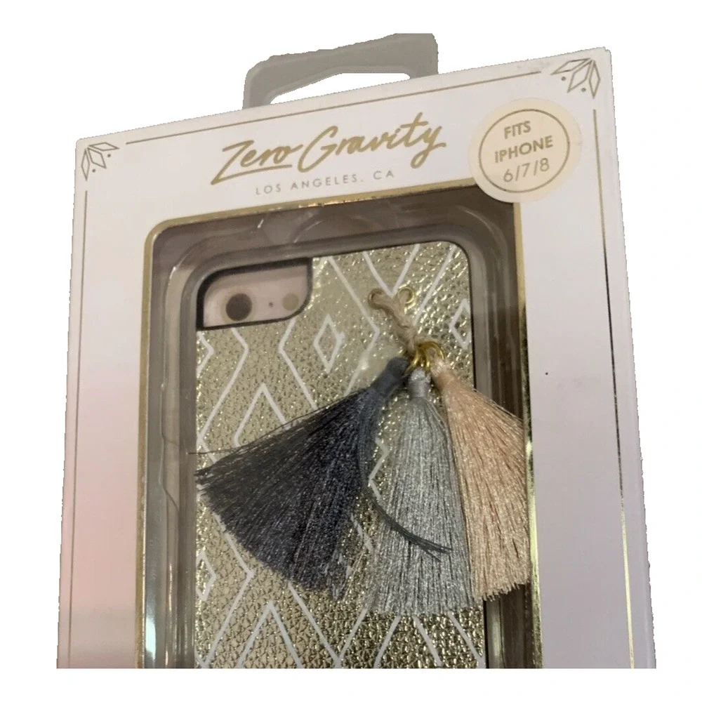 New Anthropology Zero Gravity Gold Trim Boho Tasseled iPhone 6/7/8 Iphone Case